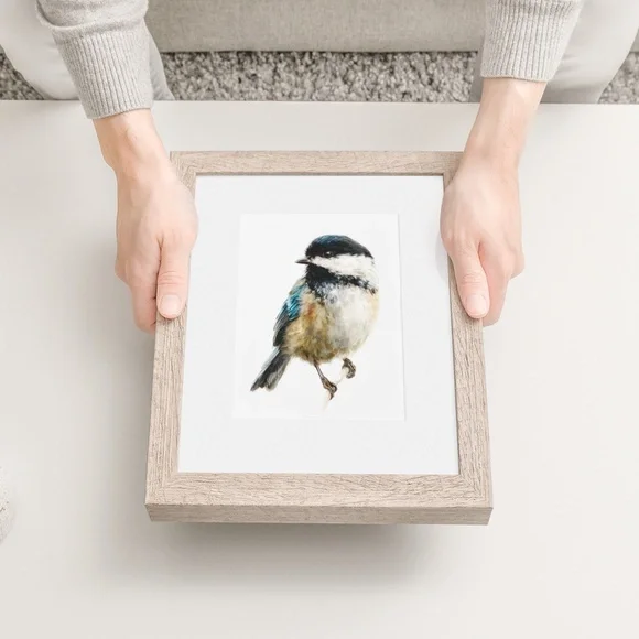 Watercolor Chickadee Bird Portrait Wall Art Print, Unframed - Charming Nature - Picture 6 of 7